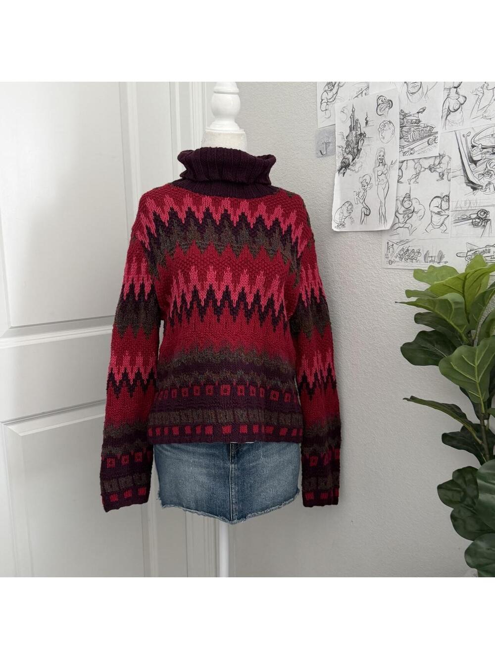 vintage 90s turtle back linen sweater